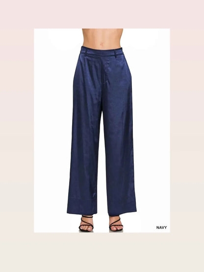 Wide-Leg Satin Pants in NAVY — styled showcase — Livostyle
