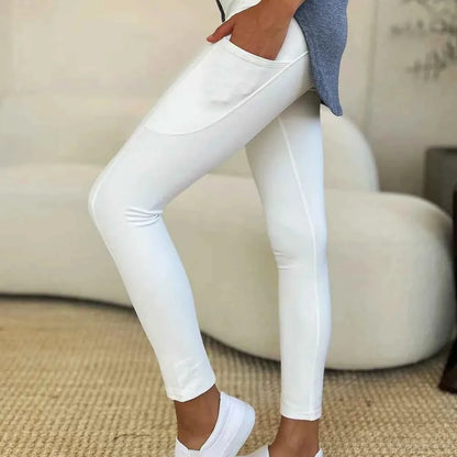 White High Rise Slim Fit Pocket Sports Leggings — square view — Livostyle