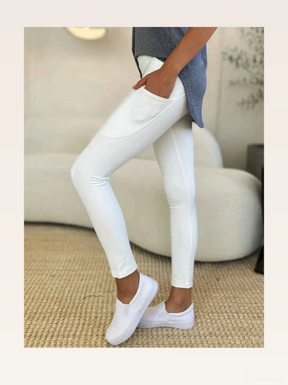 White High Rise Slim Fit Pocket Sports Leggings — styled showcase — Livostyle