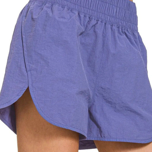 Windbreaker Smocked Waistband Running Shorts in MARLIN — square view — Livostyle