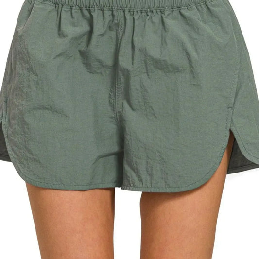 Nylon Windbreaker Running Shorts with Smocked Waist