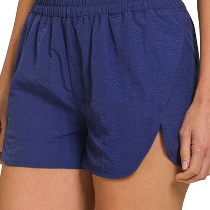 Windbreaker Smocked Waistband Running Shorts in LT NAVY — square view — Livostyle