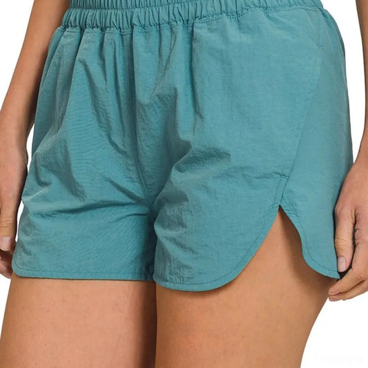 Windbreaker Smocked Waistband Running Shorts — square view — Livostyle