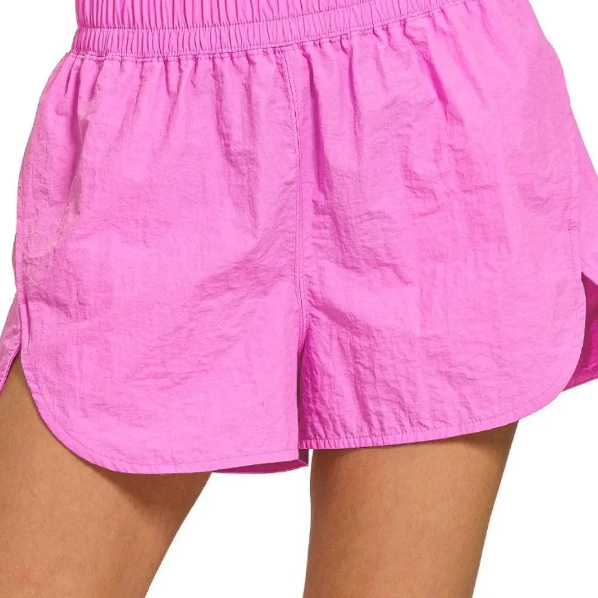 Windbreaker Smocked Waistband Running Shorts in BRIGHT MAUVE — square view — Livostyle