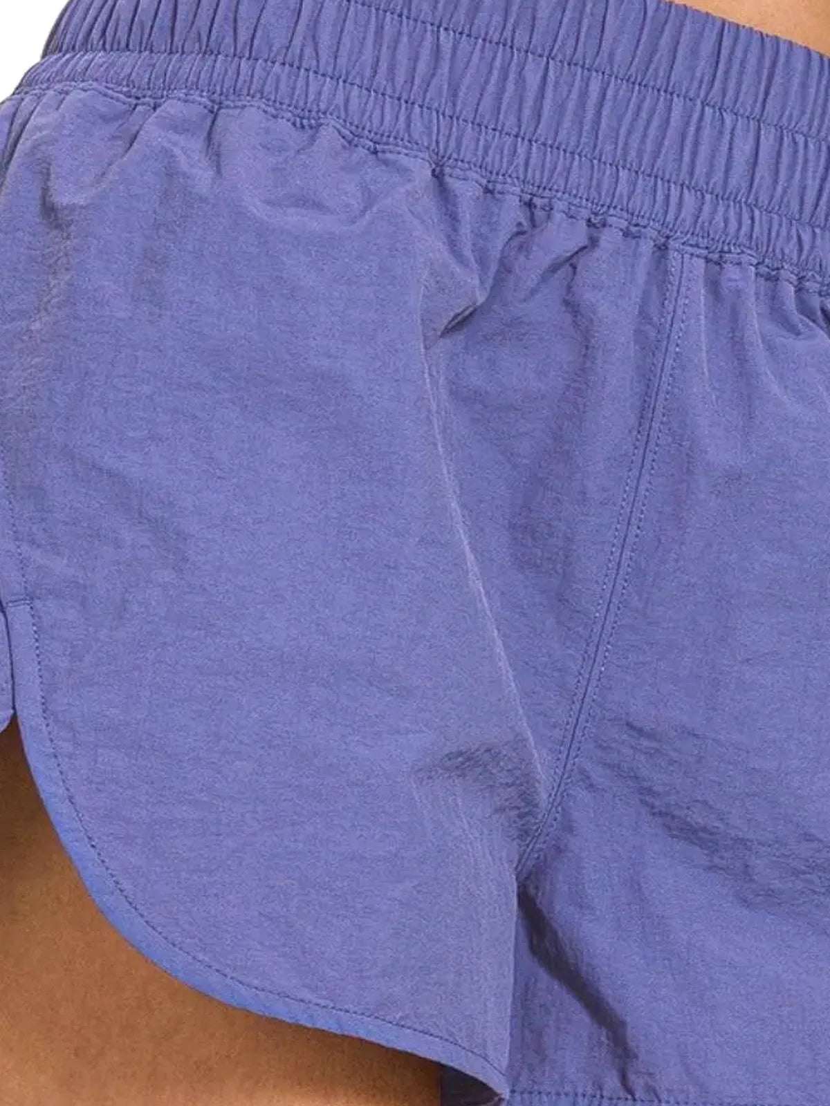 Windbreaker Smocked Waistband Running Shorts in MARLIN — detail view — Livostyle