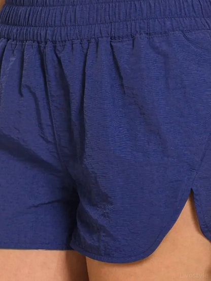 Windbreaker Smocked Waistband Running Shorts in LT NAVY — detail view — Livostyle