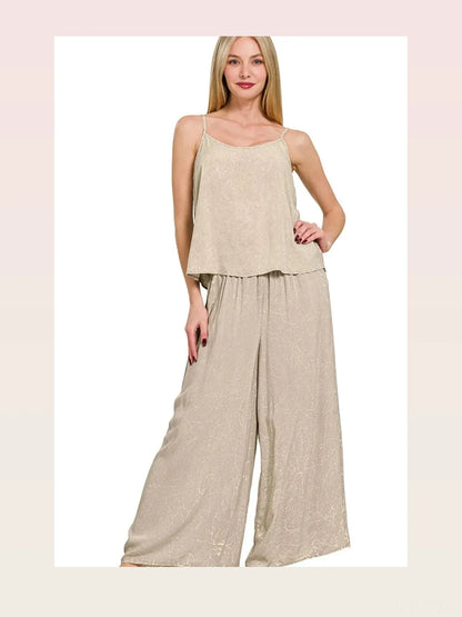 Woven Acid Crinkle Washed Cami & Pants 2 Piece Set in ASH MO — styled showcase — Livostyle