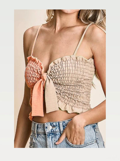 Trendy Color Block Smocked Top with Ribbon Detailing — styled showcase — Livostyle