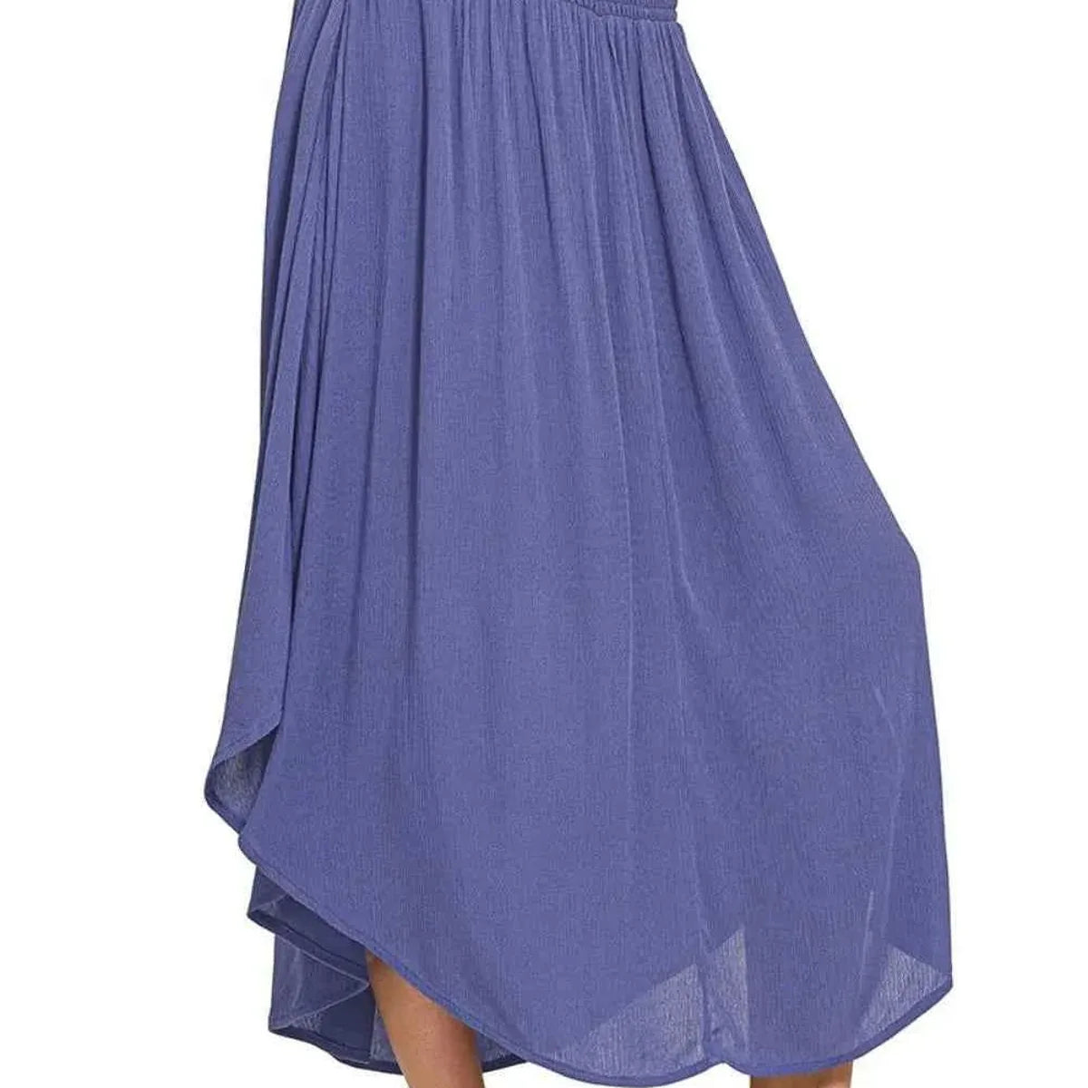 Woven Crinkle Smocked Waist Maxi Skirt W Pockets in MARLIN — square view — Livostyle