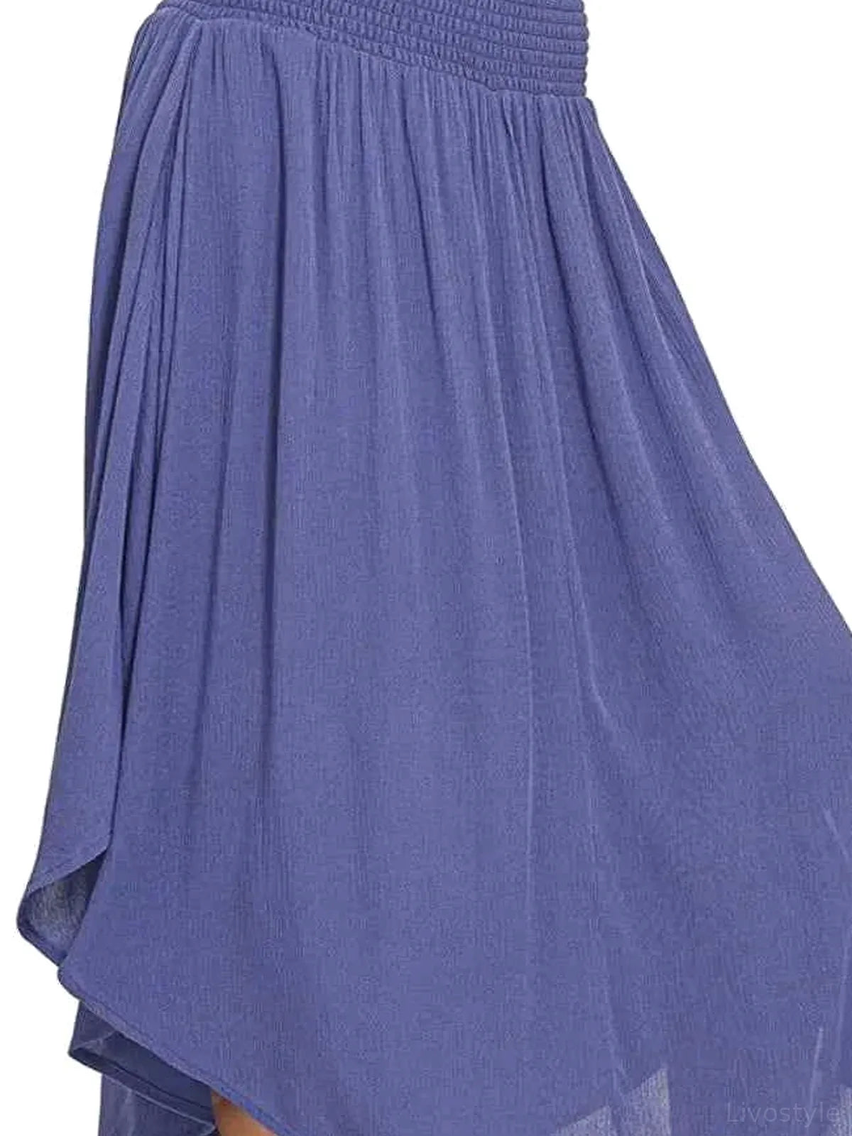 Woven Crinkle Smocked Waist Maxi Skirt W Pockets in MARLIN — detail view — Livostyle