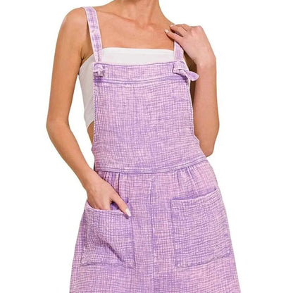 Woven Double Gauze Acid Washed Romper in LAVENDER — square view — Livostyle