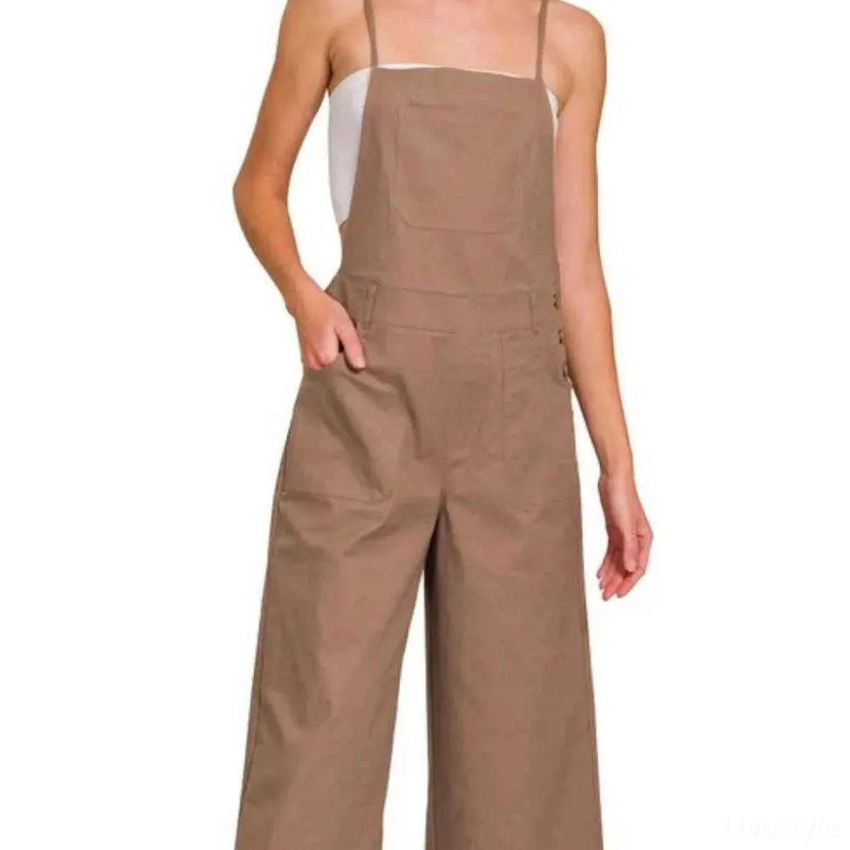 Woven Spaghetti Strap Overalls — square view — Livostyle