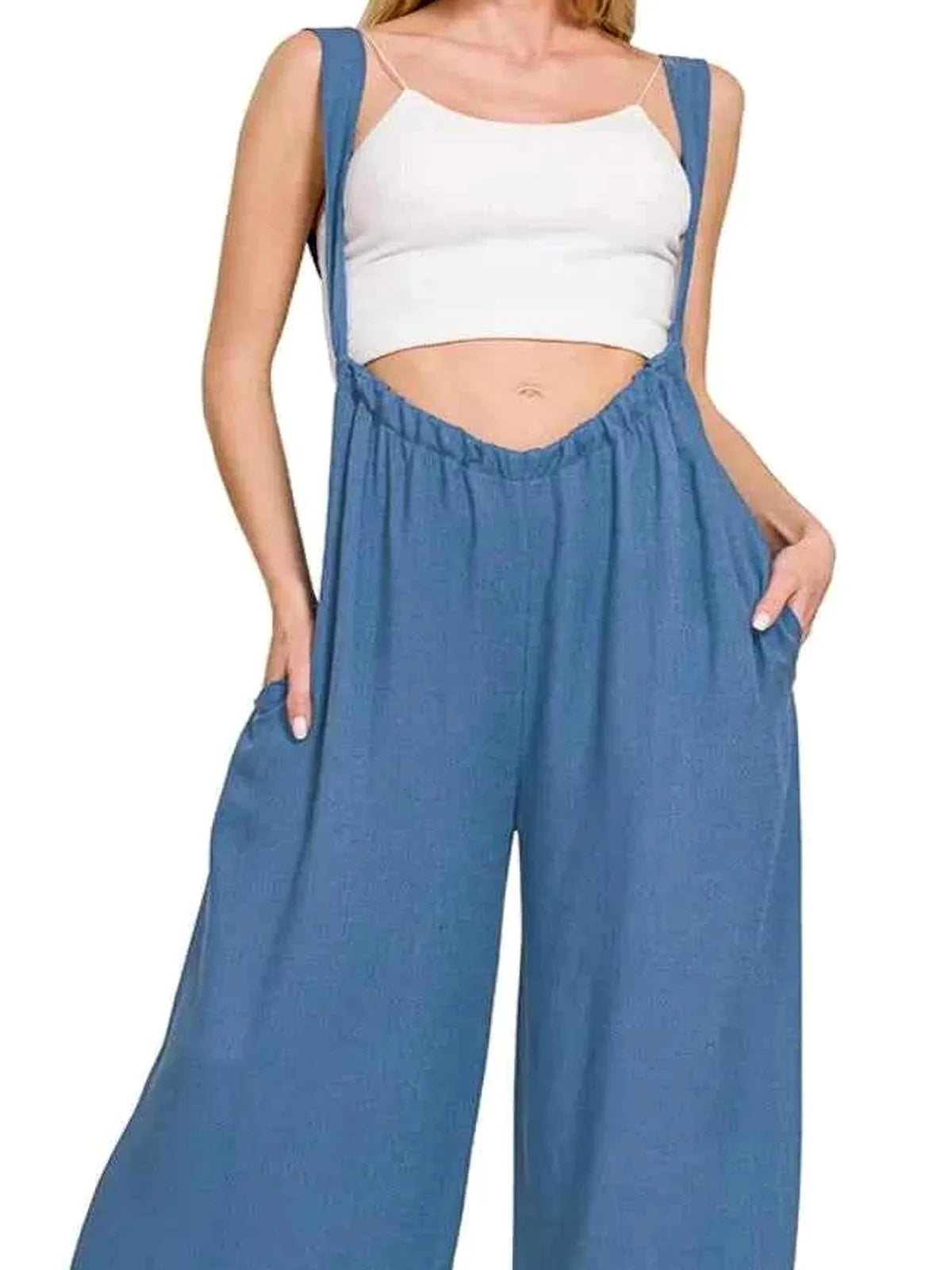 Woven Tie Back Suspender Jumpsuit with Pockets – photo 2