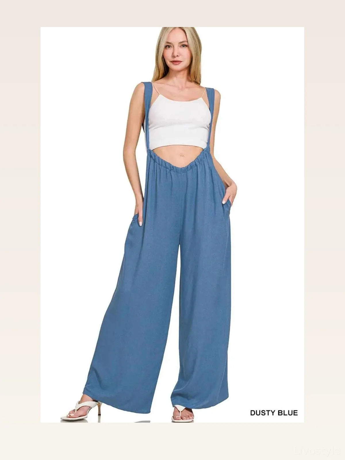 Woven Tie Back Suspender Jumpsuit with Pockets – photo 3