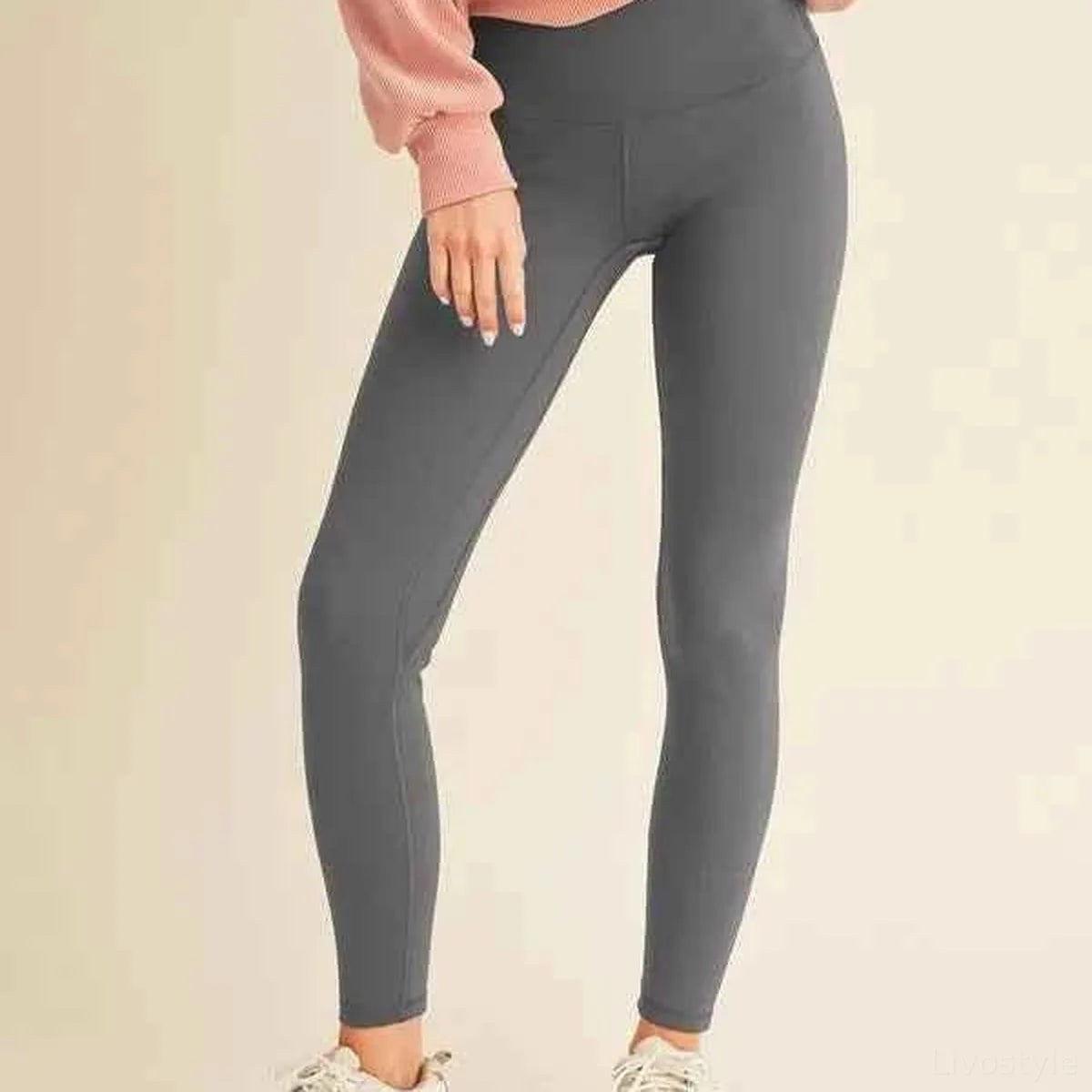 Gray Fleece Lined High Waisted Leggings — square view — Livostyle