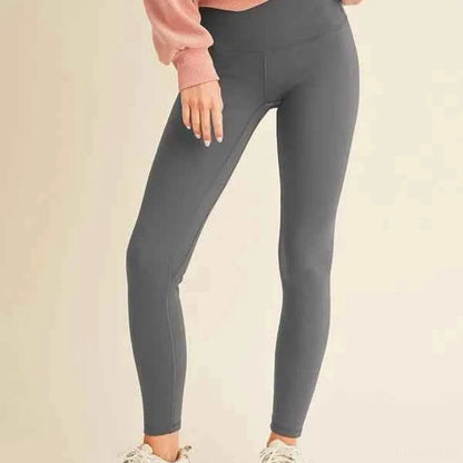 Gray Fleece Lined High Waisted Leggings — square view — Livostyle