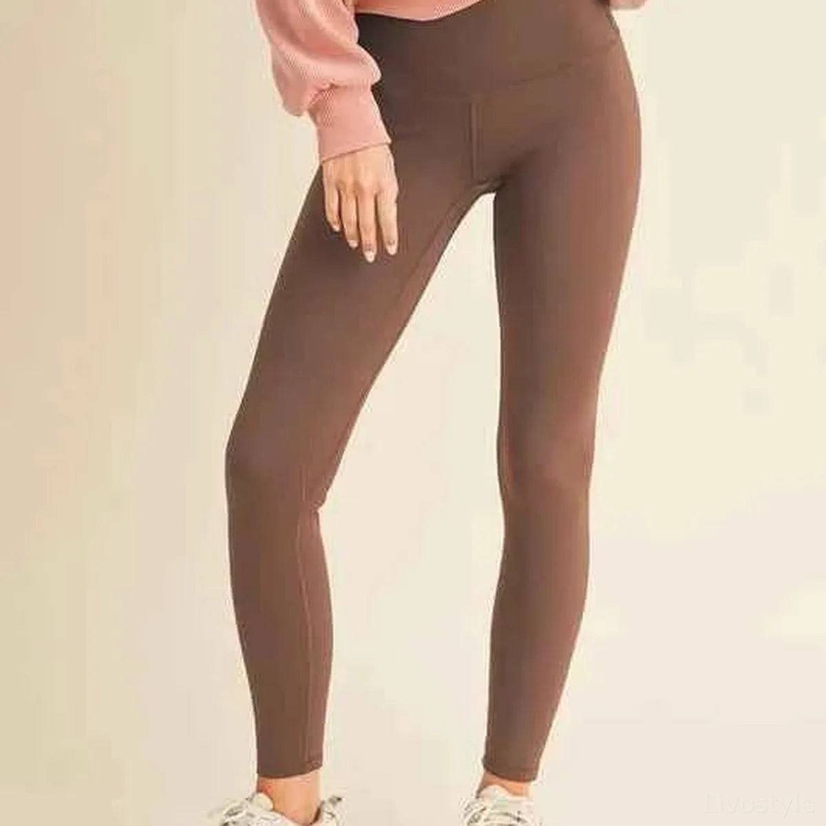 Coffee Brown Fleece Lined High Waisted Leggings — square view — Livostyle