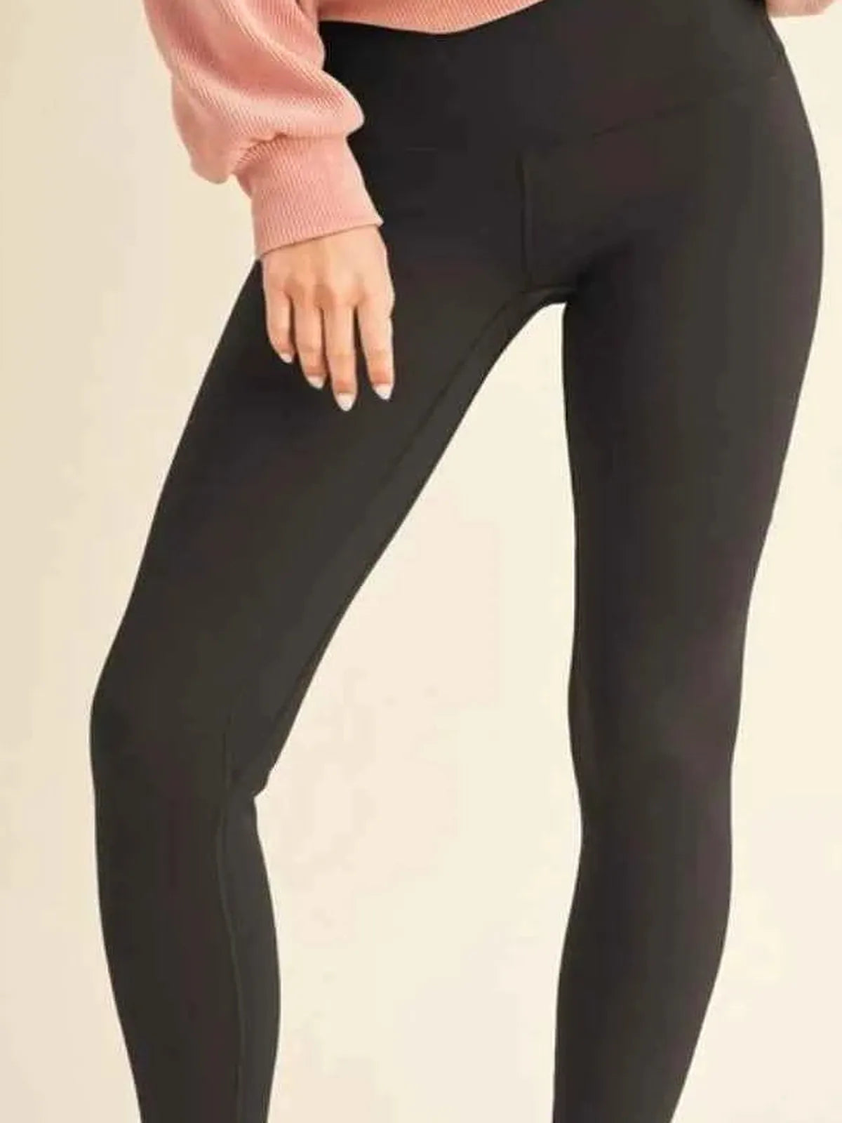 Black Fleece Lined High Waisted Leggings — detail view — Livostyle