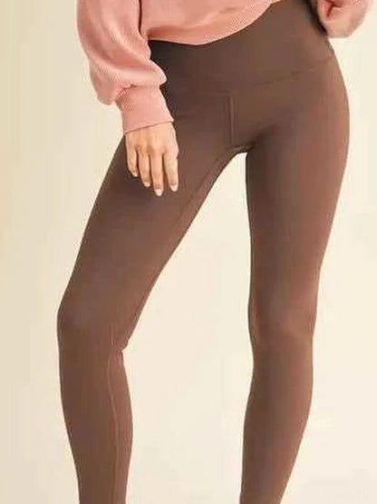 Coffee Brown Fleece Lined High Waisted Leggings — detail view — Livostyle