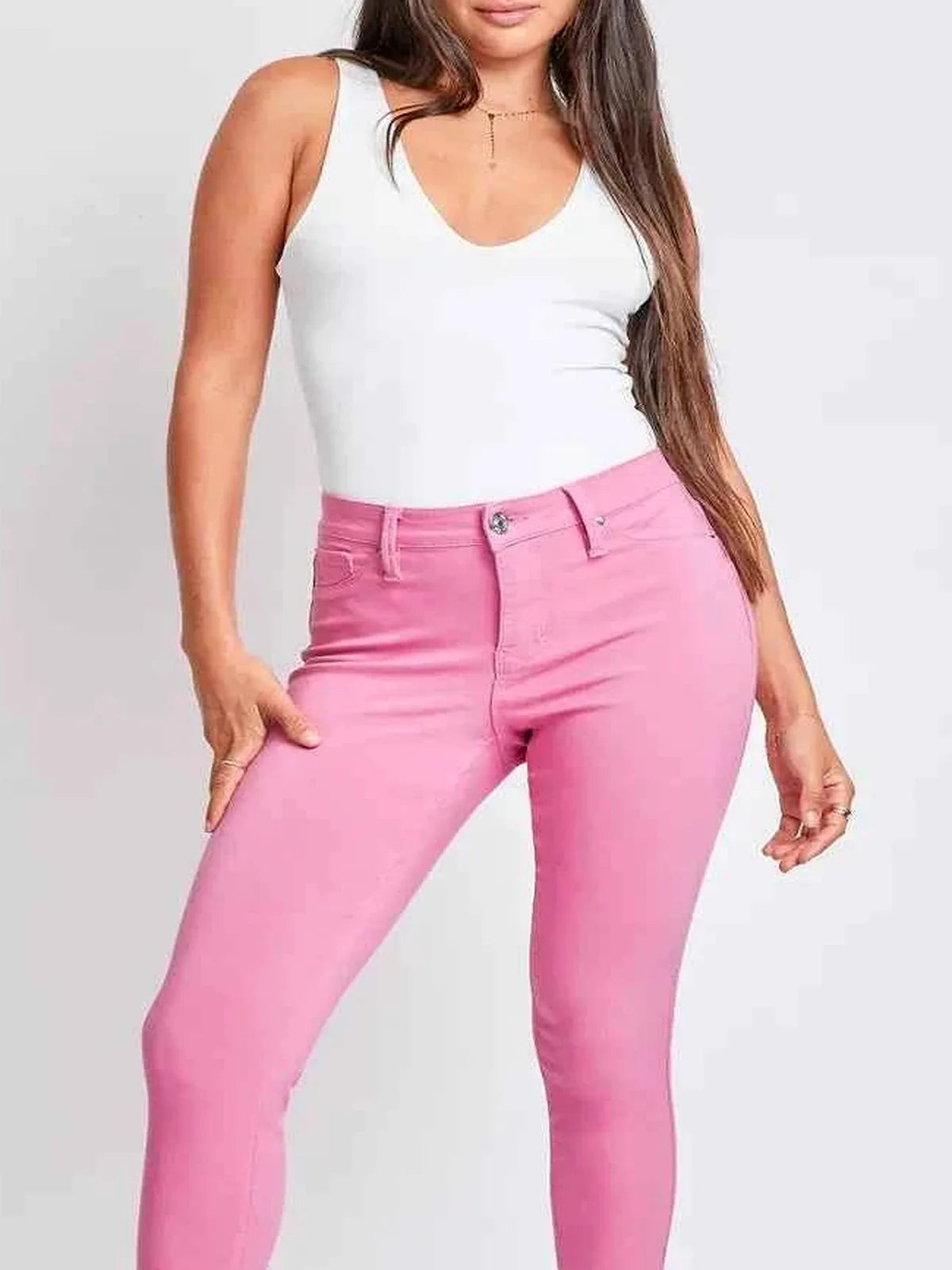YMI Jeanswear Hyperstretch Mid-Rise Skinny Pants — detail view — Livostyle