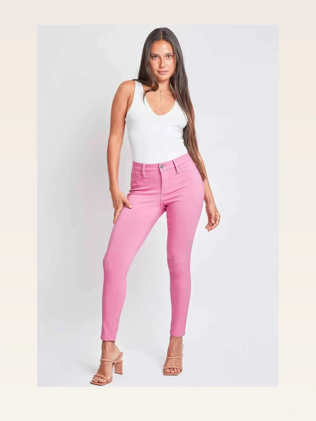 YMI Jeanswear Hyperstretch Mid-Rise Skinny Pants — styled showcase — Livostyle