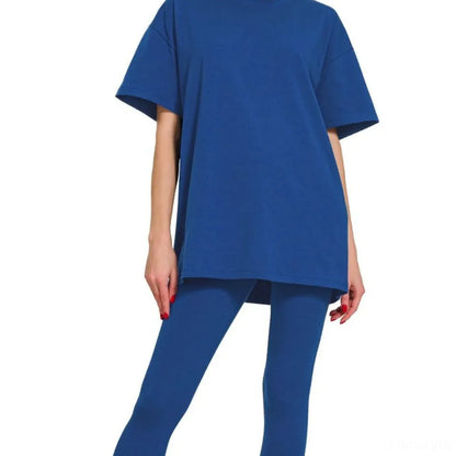 Cotton Round Neck Top & Legging Set in Lt Navy — square view — Livostyle