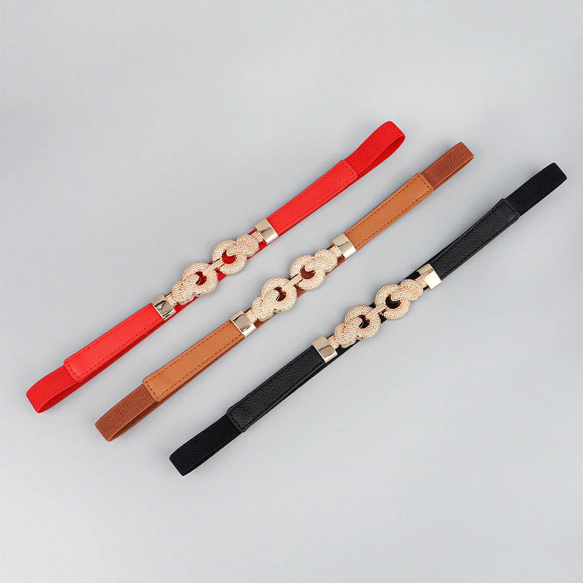 Caramel Elastic Zinc Alloy Buckle PU Belt — square view — Livostyle