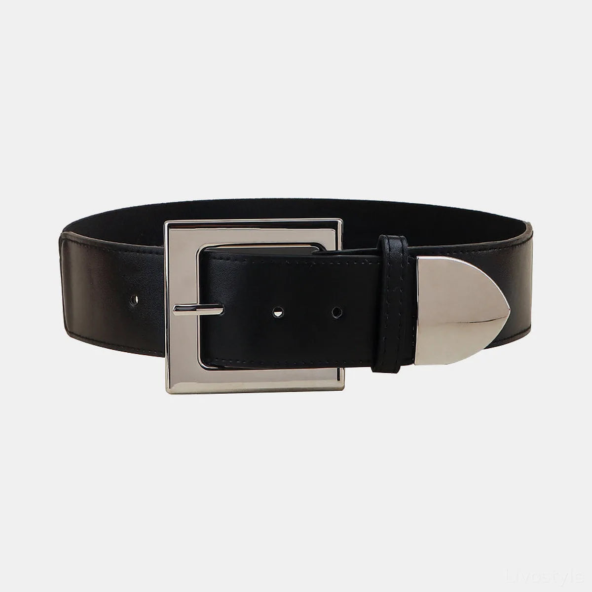 Black Square Buckle Zinc Alloy PU Leather Belt — square view — Livostyle