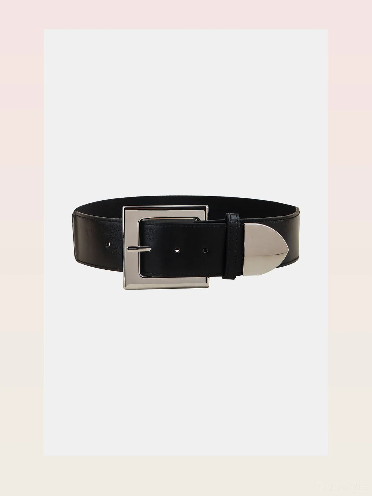 Black Square Buckle Zinc Alloy PU Leather Belt — styled showcase — Livostyle