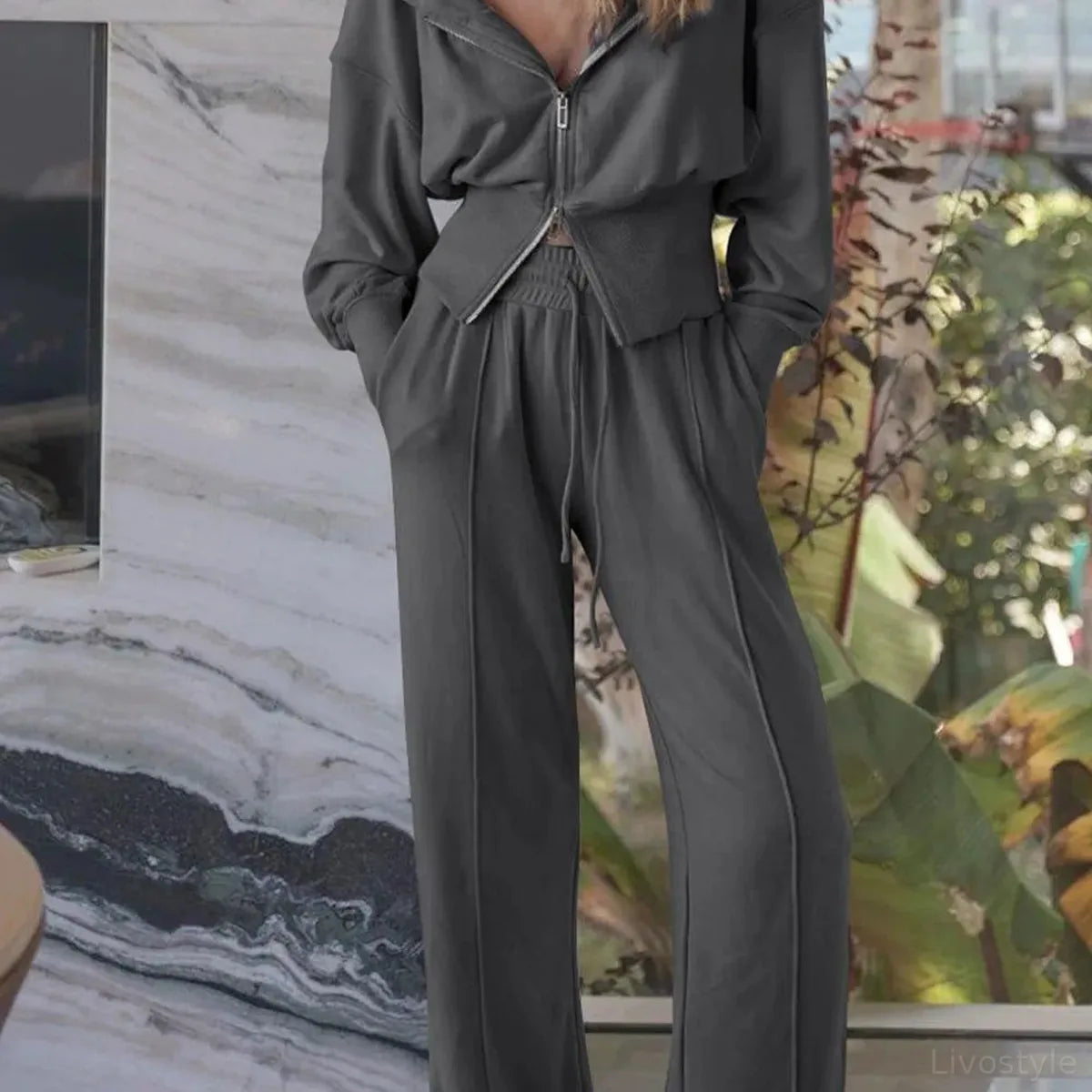 Zip-Up Hoodie and Pants Active Set — square view — Livostyle