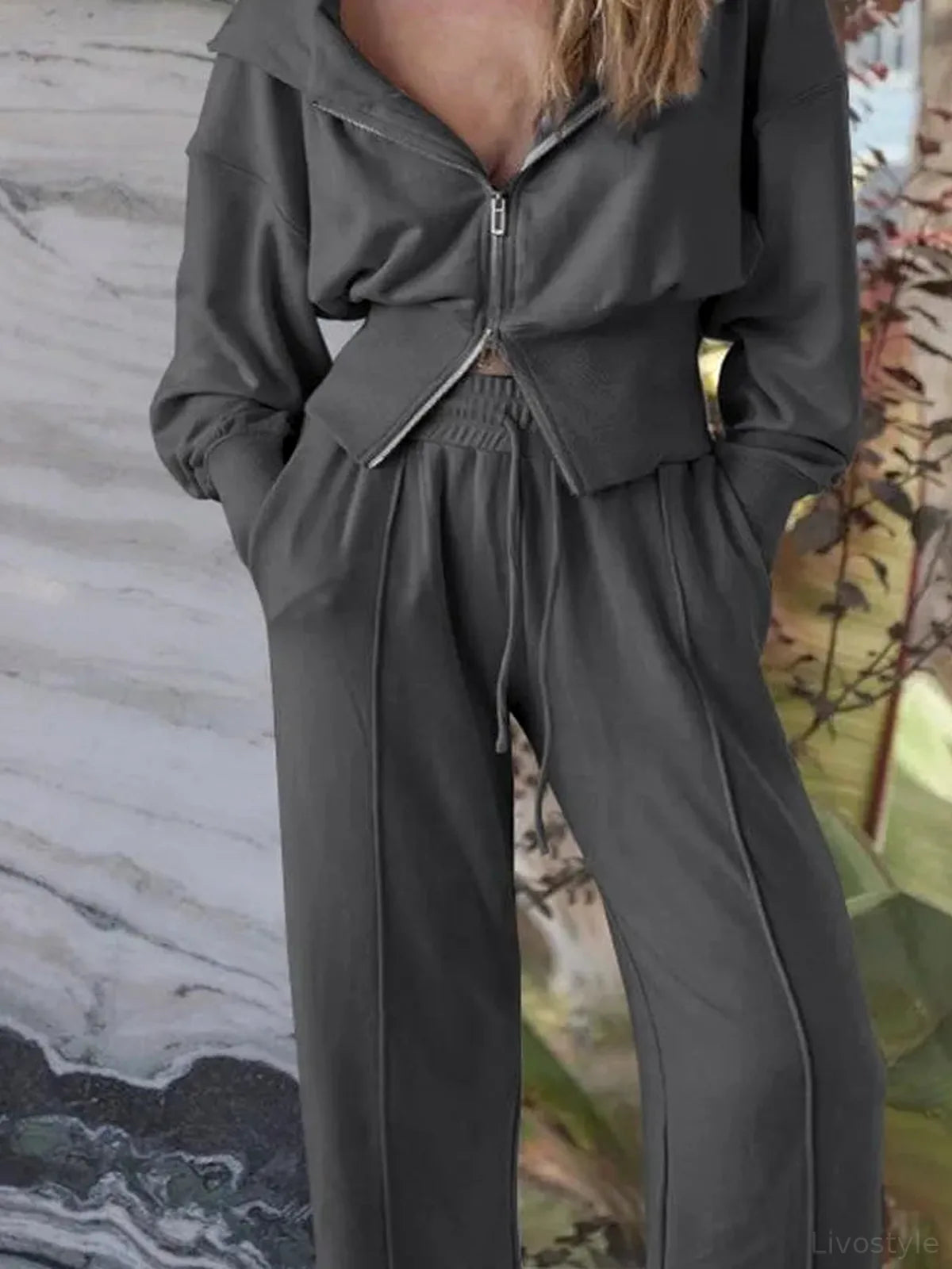 Zip-Up Hoodie and Pants Active Set — detail view — Livostyle