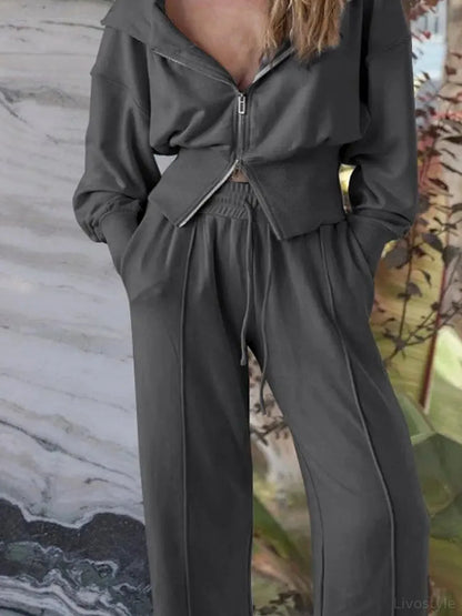 Zip-Up Hoodie and Pants Active Set — detail view — Livostyle