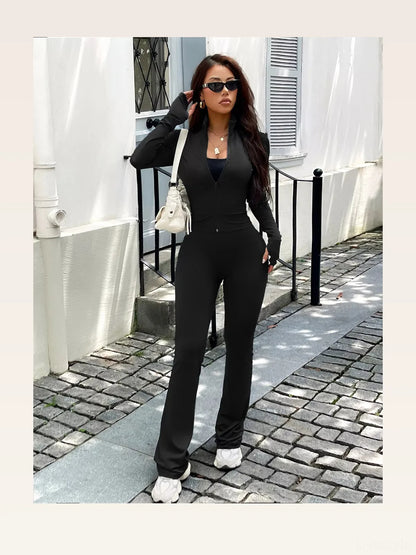 Zip Up Long Sleeve Outerwear and Pants Active Set — styled showcase — Livostyle